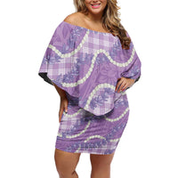 Purple Hawaii Palaka Honohono Pikake Off Shoulder Short Dress Hawaiian Orchid Lei Polynesian Pattern LT14 Women Purple - Polynesian Pride