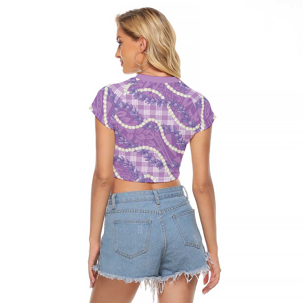 Purple Hawaii Palaka Honohono Pikake Raglan Cropped T Shirt Hawaiian Orchid Lei Polynesian Pattern LT14 - Polynesian Pride