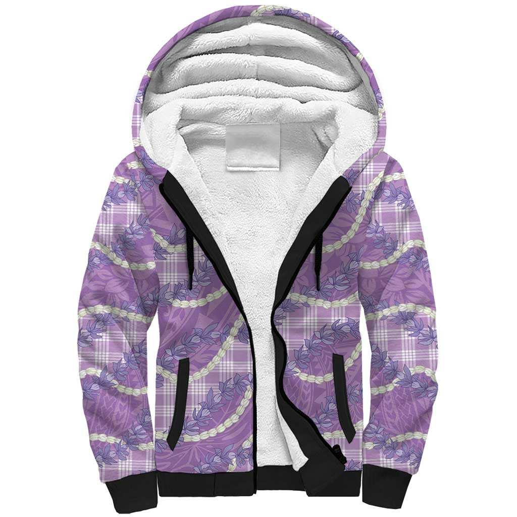Purple Hawaii Palaka Honohono Pikake Sherpa Hoodie Hawaiian Orchid Lei Polynesian Pattern LT14 Unisex Purple - Polynesian Pride