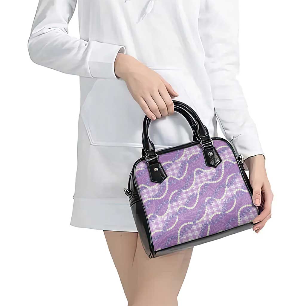 Purple Hawaii Palaka Honohono Pikake Shoulder Handbag Hawaiian Orchid Lei Polynesian Pattern - Polynesian Pride