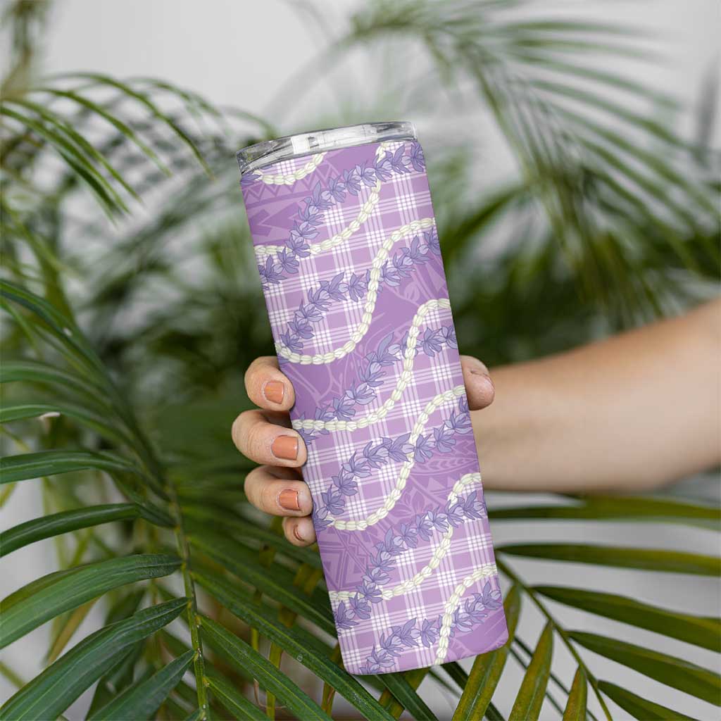 Purple Hawaii Palaka Honohono Pikake Skinny Tumbler Hawaiian Orchid Lei Polynesian Pattern LT14 - Polynesian Pride