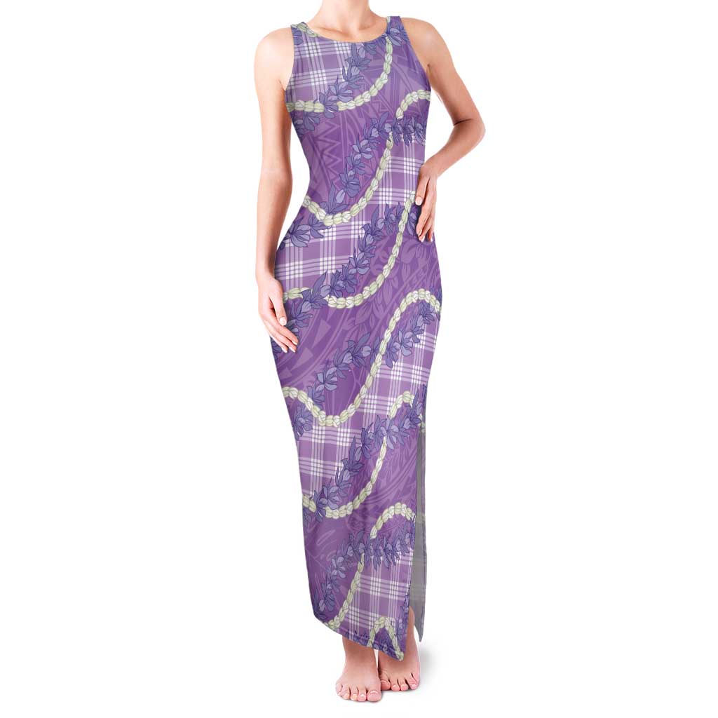 Purple Hawaii Palaka Honohono Pikake Tank Maxi Dress Hawaiian Orchid Lei Polynesian Pattern LT14 Women Purple - Polynesian Pride