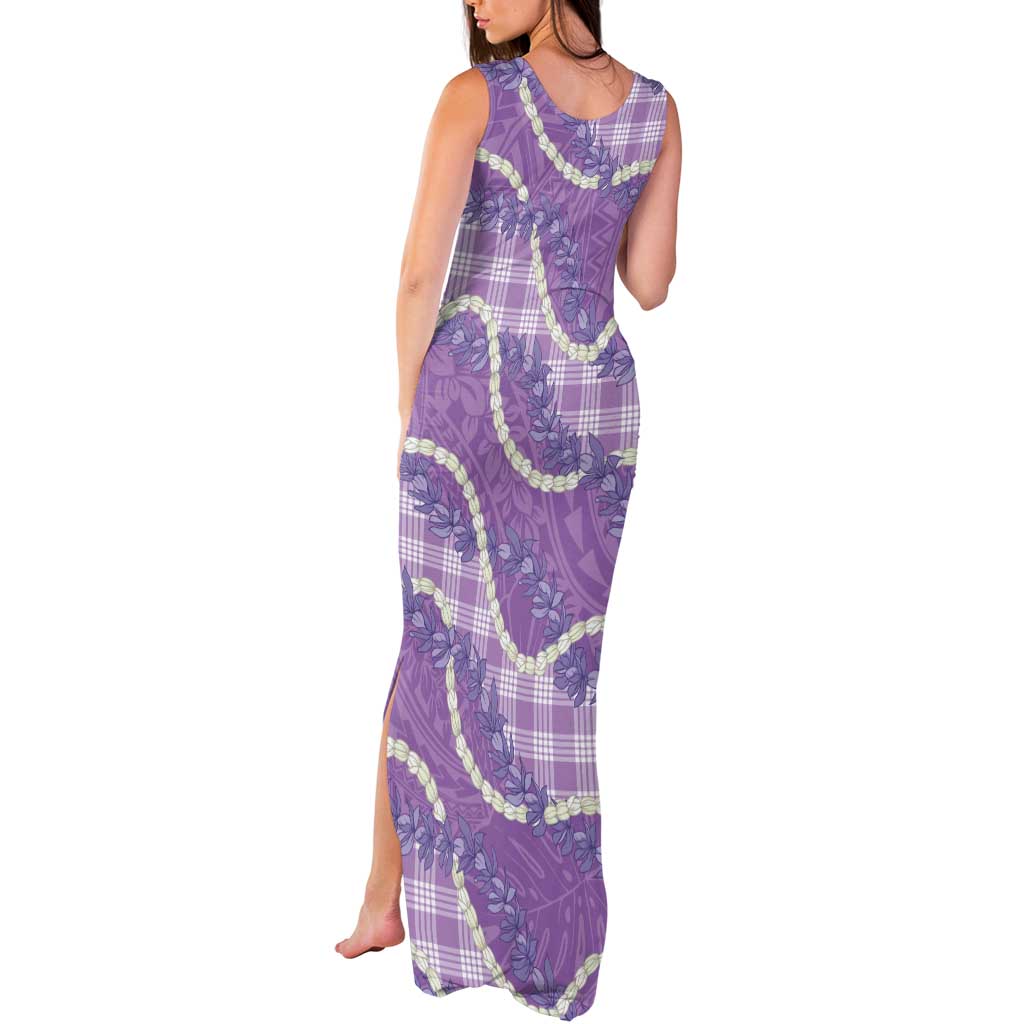 Purple Hawaii Palaka Honohono Pikake Tank Maxi Dress Hawaiian Orchid Lei Polynesian Pattern LT14 - Polynesian Pride