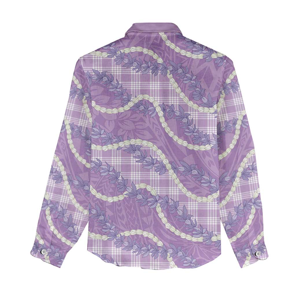 Purple Hawaii Palaka Honohono Pikake Women Casual Shirt Hawaiian Orchid Lei Polynesian Pattern - Polynesian Pride