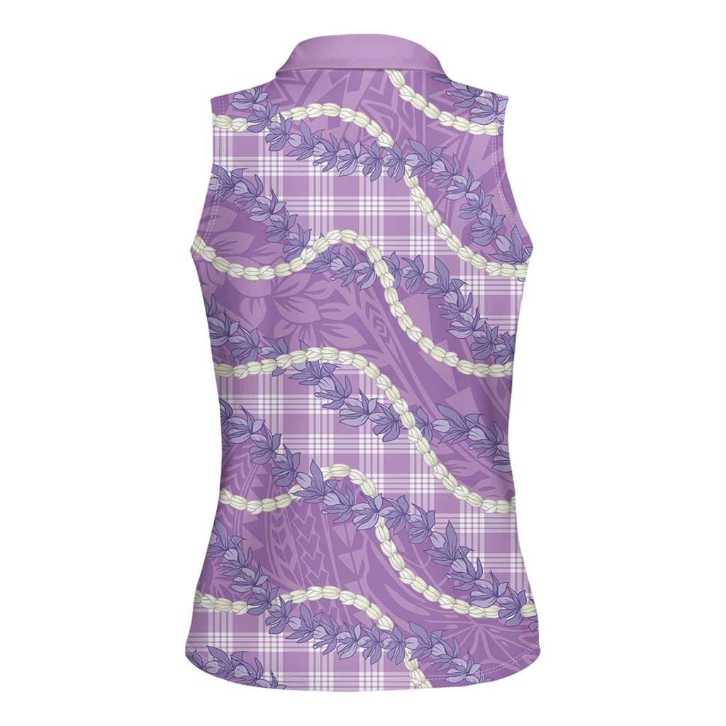 Purple Hawaii Palaka Honohono Pikake Women Sleeveless Polo Shirt Hawaiian Orchid Lei Polynesian Pattern LT14 - Polynesian Pride