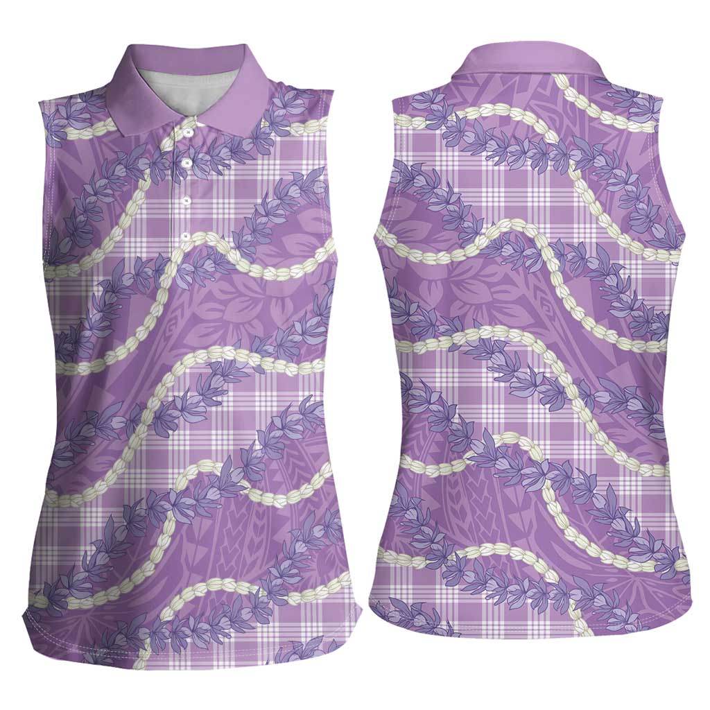 Purple Hawaii Palaka Honohono Pikake Women Sleeveless Polo Shirt Hawaiian Orchid Lei Polynesian Pattern LT14 - Polynesian Pride