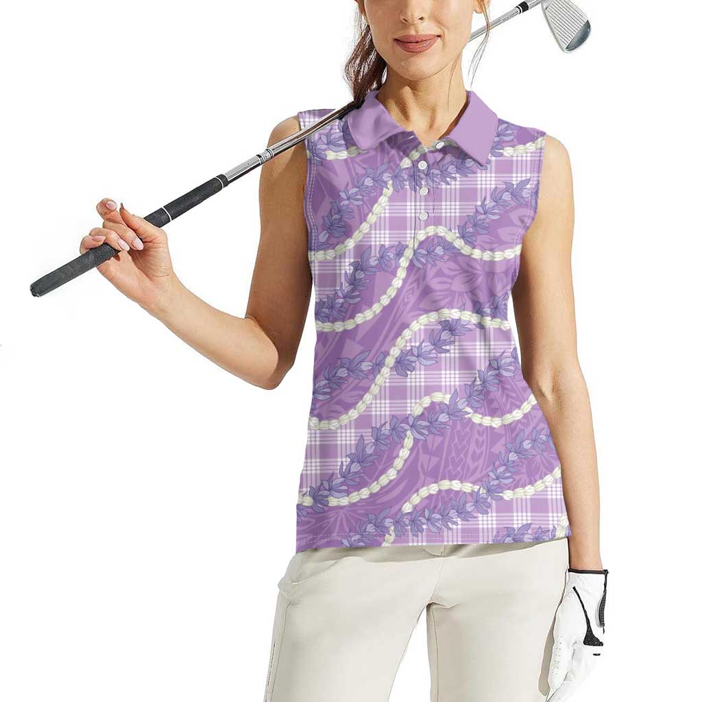 Purple Hawaii Palaka Honohono Pikake Women Sleeveless Polo Shirt Hawaiian Orchid Lei Polynesian Pattern LT14 - Polynesian Pride