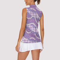 Purple Hawaii Palaka Honohono Pikake Women Sleeveless Polo Shirt Hawaiian Orchid Lei Polynesian Pattern LT14 - Polynesian Pride