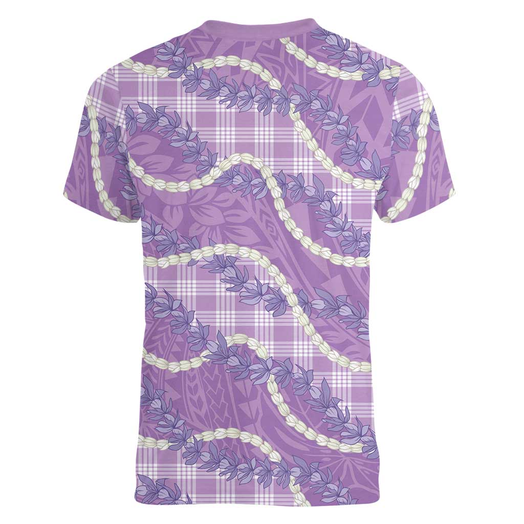 Purple Hawaii Palaka Honohono Pikake Women V-Neck T-Shirt Hawaiian Orchid Lei Polynesian Pattern LT14 - Polynesian Pride