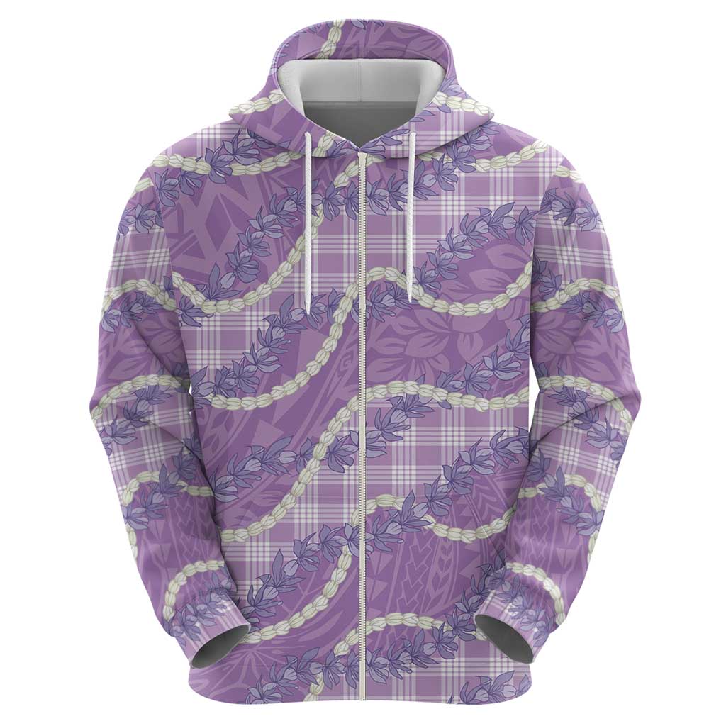 Purple Hawaii Palaka Honohono Pikake Zip Hoodie Hawaiian Orchid Lei Polynesian Pattern LT14 - Polynesian Pride