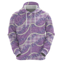 Purple Hawaii Palaka Honohono Pikake Zip Hoodie Hawaiian Orchid Lei Polynesian Pattern LT14 - Polynesian Pride