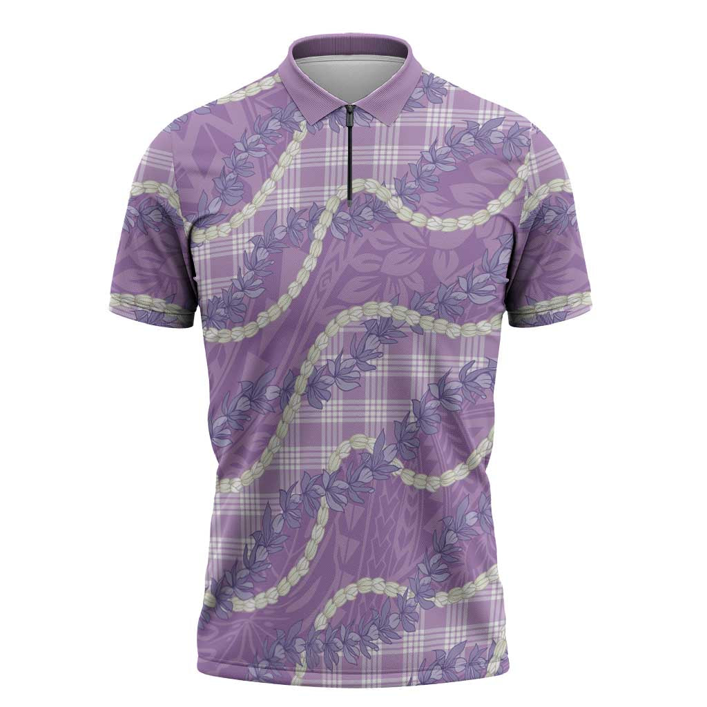 Purple Hawaii Palaka Honohono Pikake Zipper Polo Shirt Hawaiian Orchid Lei Polynesian Pattern LT14 Purple - Polynesian Pride