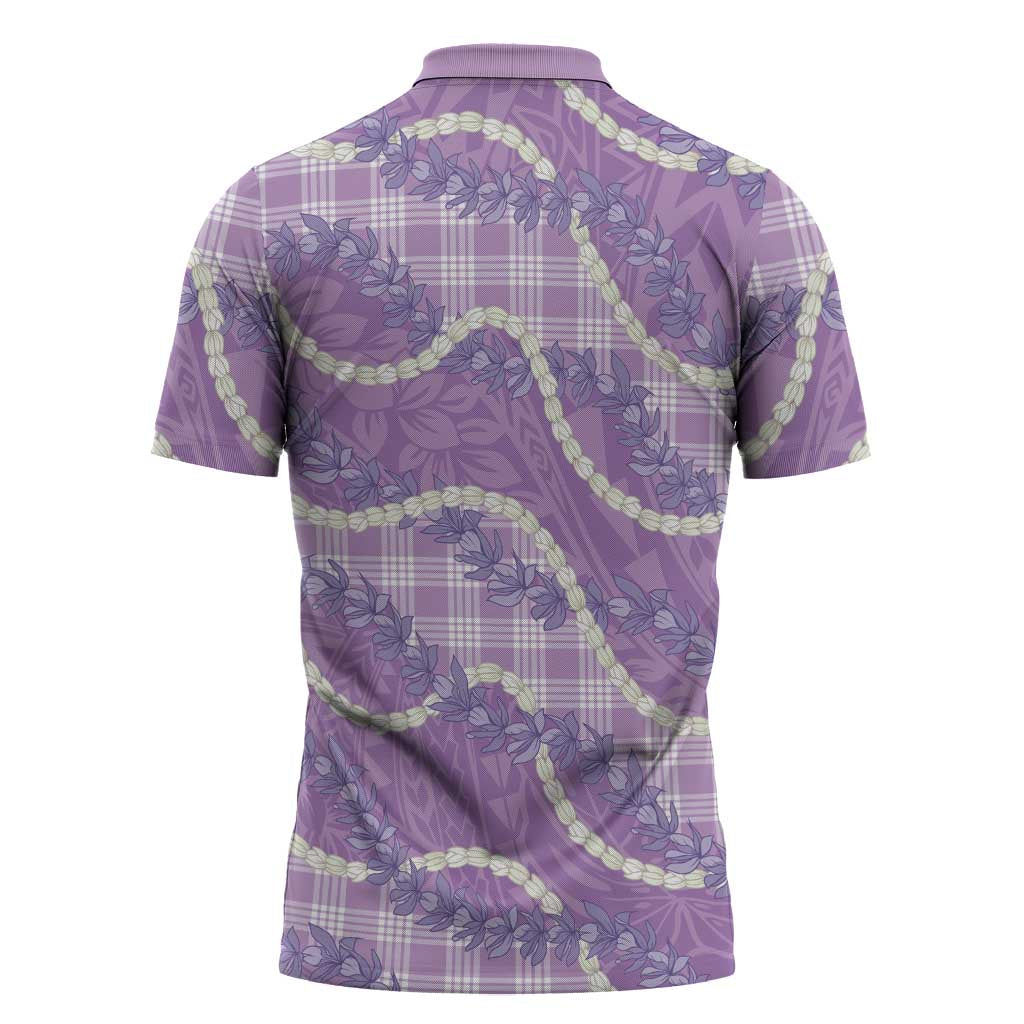 Purple Hawaii Palaka Honohono Pikake Zipper Polo Shirt Hawaiian Orchid Lei Polynesian Pattern LT14 - Polynesian Pride