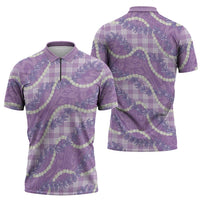 Purple Hawaii Palaka Honohono Pikake Zipper Polo Shirt Hawaiian Orchid Lei Polynesian Pattern LT14 - Polynesian Pride
