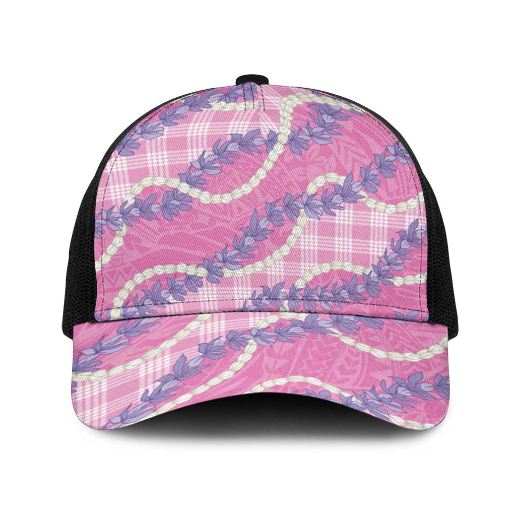Pink Hawaii Palaka Honohono Pikake Baseball Net Cap Hawaiian Orchid Lei Polynesian Pattern - Polynesian Pride