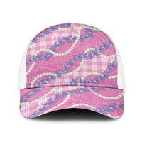 Pink Hawaii Palaka Honohono Pikake Baseball Net Cap Hawaiian Orchid Lei Polynesian Pattern - Polynesian Pride