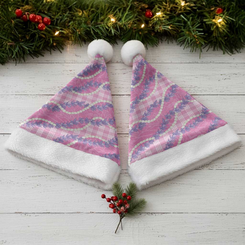 Pink Hawaii Palaka Honohono Pikake Christmas Santa Hat Hawaiian Orchid Lei Polynesian Pattern - Polynesian Pride