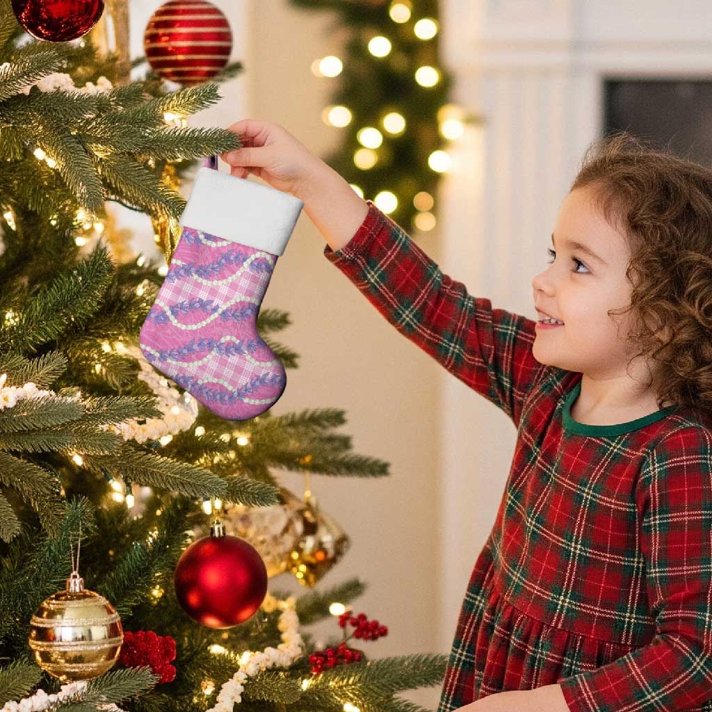 Pink Hawaii Palaka Honohono Pikake Christmas Stocking Hawaiian Orchid Lei Polynesian Pattern - Polynesian Pride