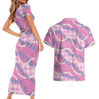 Pink Hawaii Palaka Honohono Pikake Couples Matching Short Sleeve Bodycon Dress and Hawaiian Shirt Hawaiian Orchid Lei Polynesian Pattern LT14 - Polynesian Pride