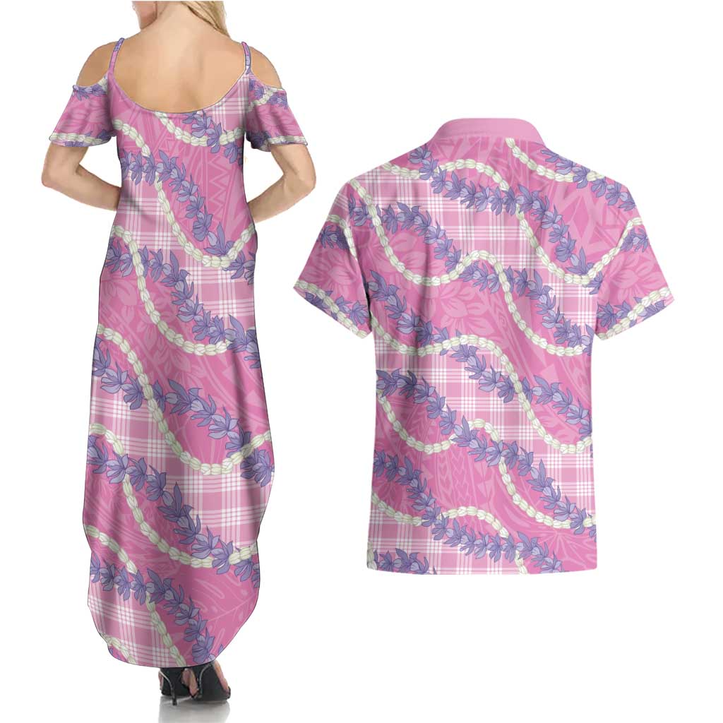 Pink Hawaii Palaka Honohono Pikake Couples Matching Summer Maxi Dress and Hawaiian Shirt Hawaiian Orchid Lei Polynesian Pattern LT14 - Polynesian Pride