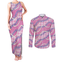 Pink Hawaii Palaka Honohono Pikake Couples Matching Tank Maxi Dress and Long Sleeve Button Shirt Hawaiian Orchid Lei Polynesian Pattern LT14 Pink - Polynesian Pride