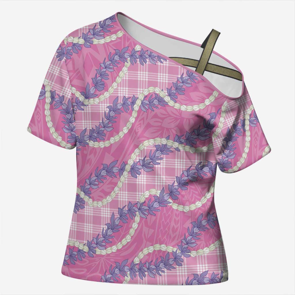 Pink Hawaii Palaka Honohono Pikake Cross Shoulder Shirt Hawaiian Orchid Lei Polynesian Pattern LT14 Female Pink - Polynesian Pride