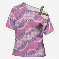 Pink Hawaii Palaka Honohono Pikake Cross Shoulder Shirt Hawaiian Orchid Lei Polynesian Pattern LT14 Female Pink - Polynesian Pride