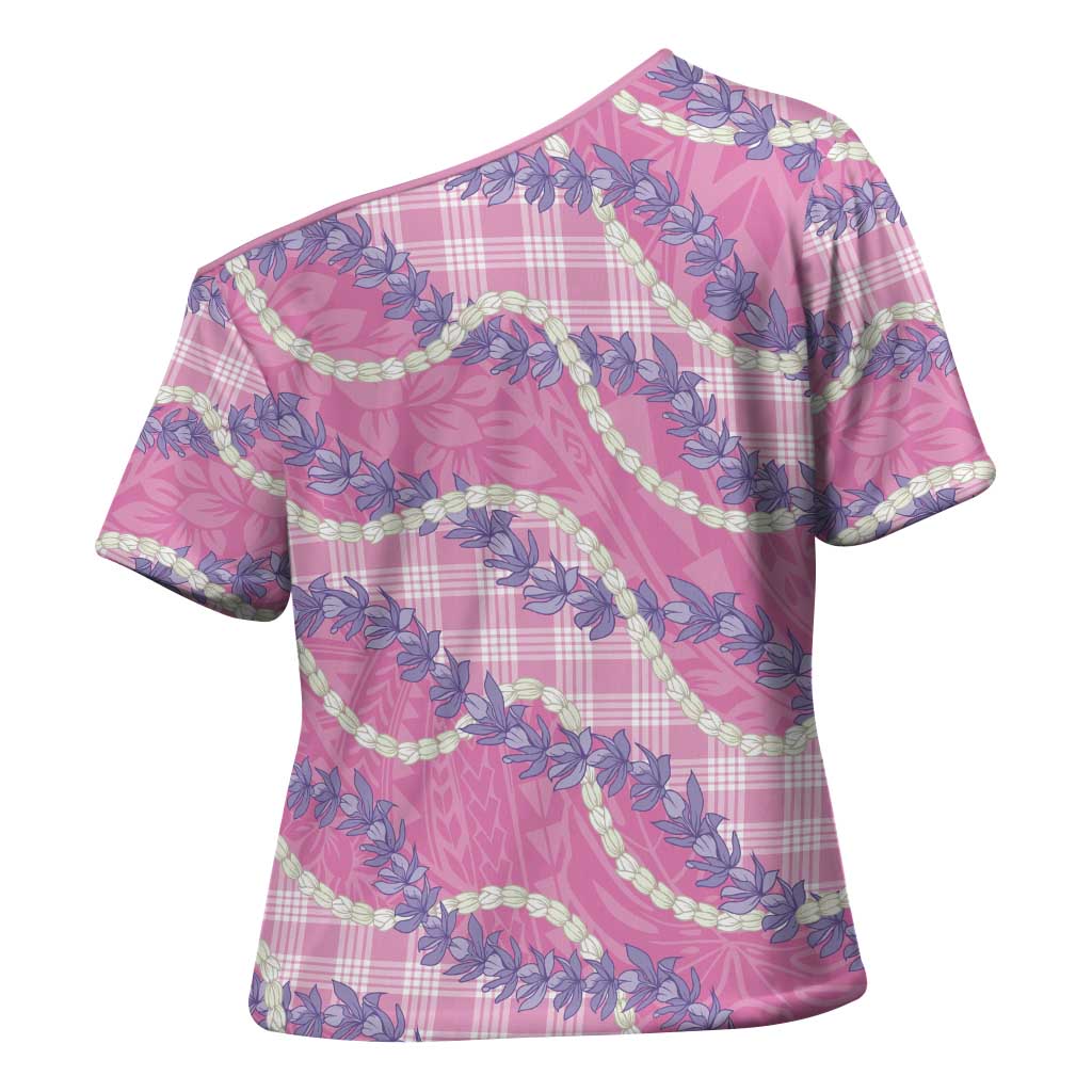 Pink Hawaii Palaka Honohono Pikake Cross Shoulder Shirt Hawaiian Orchid Lei Polynesian Pattern LT14 - Polynesian Pride