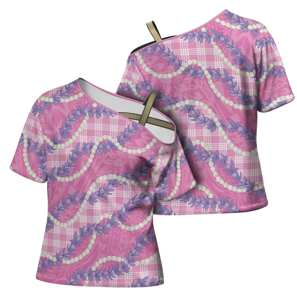 Pink Hawaii Palaka Honohono Pikake Cross Shoulder Shirt Hawaiian Orchid Lei Polynesian Pattern LT14 - Polynesian Pride