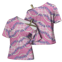 Pink Hawaii Palaka Honohono Pikake Cross Shoulder Shirt Hawaiian Orchid Lei Polynesian Pattern LT14 - Polynesian Pride