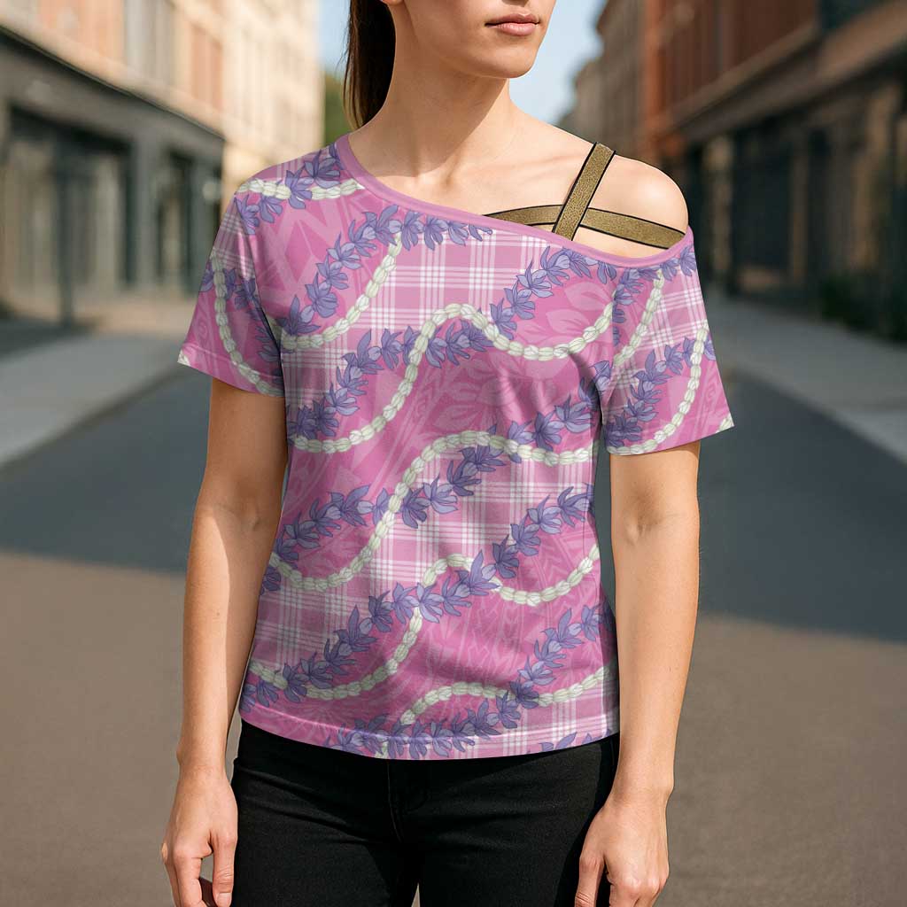 Pink Hawaii Palaka Honohono Pikake Cross Shoulder Shirt Hawaiian Orchid Lei Polynesian Pattern LT14 - Polynesian Pride
