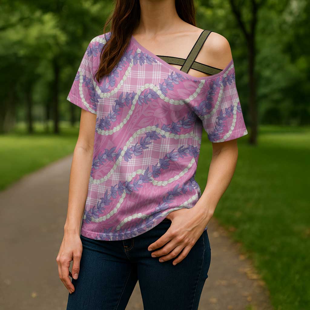 Pink Hawaii Palaka Honohono Pikake Cross Shoulder Shirt Hawaiian Orchid Lei Polynesian Pattern LT14 - Polynesian Pride