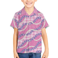 Pink Hawaii Palaka Honohono Pikake Family Matching Off The Shoulder Long Sleeve Dress and Hawaiian Shirt Hawaiian Orchid Lei Polynesian Pattern LT14 - Polynesian Pride