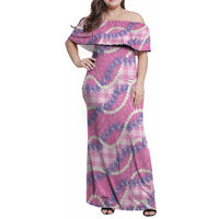 Pink Hawaii Palaka Honohono Pikake Family Matching Off Shoulder Maxi Dress and Hawaiian Shirt Hawaiian Orchid Lei Polynesian Pattern LT14 Pink - Polynesian Pride