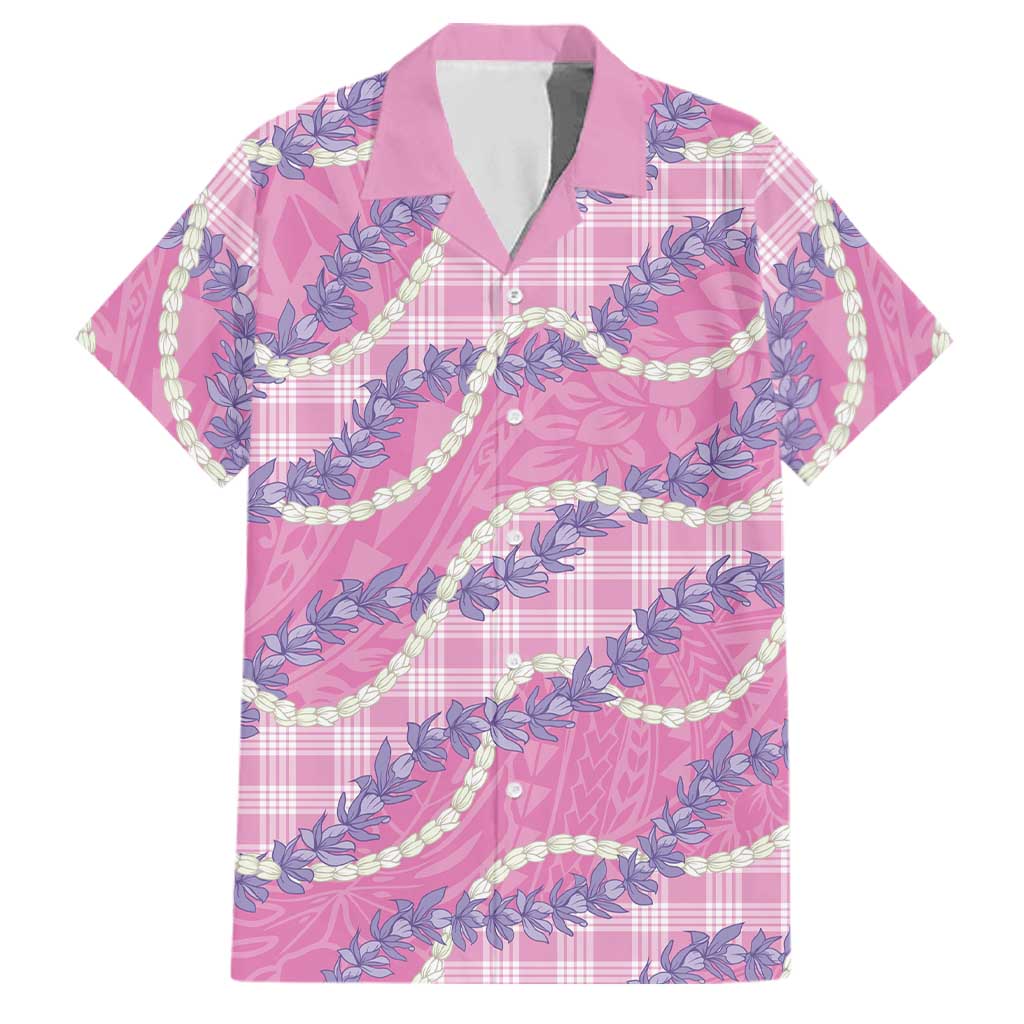 Pink Hawaii Palaka Honohono Pikake Family Matching Off Shoulder Short Dress and Hawaiian Shirt Hawaiian Orchid Lei Polynesian Pattern LT14 Dad's Shirt - Short Sleeve Pink - Polynesian Pride