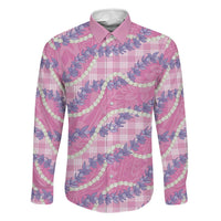 Pink Hawaii Palaka Honohono Pikake Family Matching Off Shoulder Short Dress and Hawaiian Shirt Hawaiian Orchid Lei Polynesian Pattern LT14 Dad's Shirt - Long Sleeve Pink - Polynesian Pride