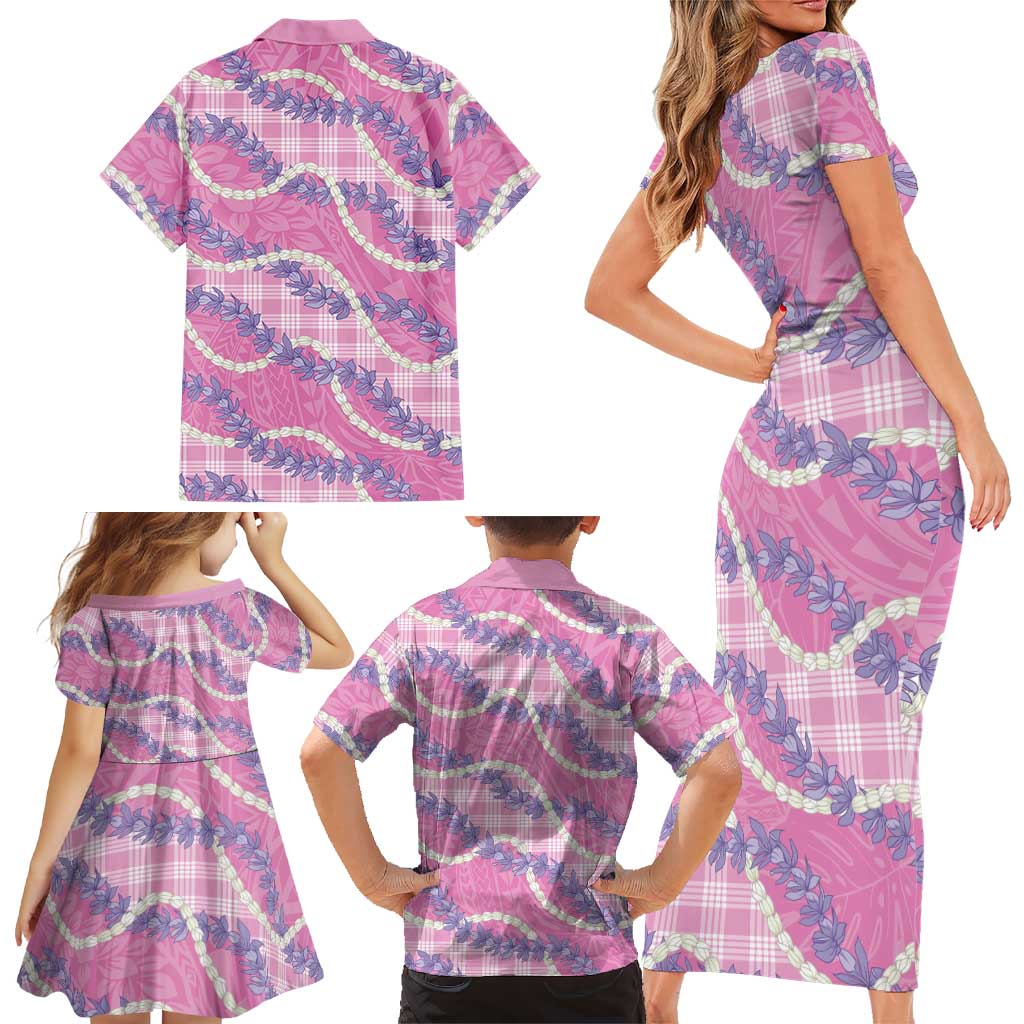 Pink Hawaii Palaka Honohono Pikake Family Matching Short Sleeve Bodycon Dress and Hawaiian Shirt Hawaiian Orchid Lei Polynesian Pattern LT14 - Polynesian Pride