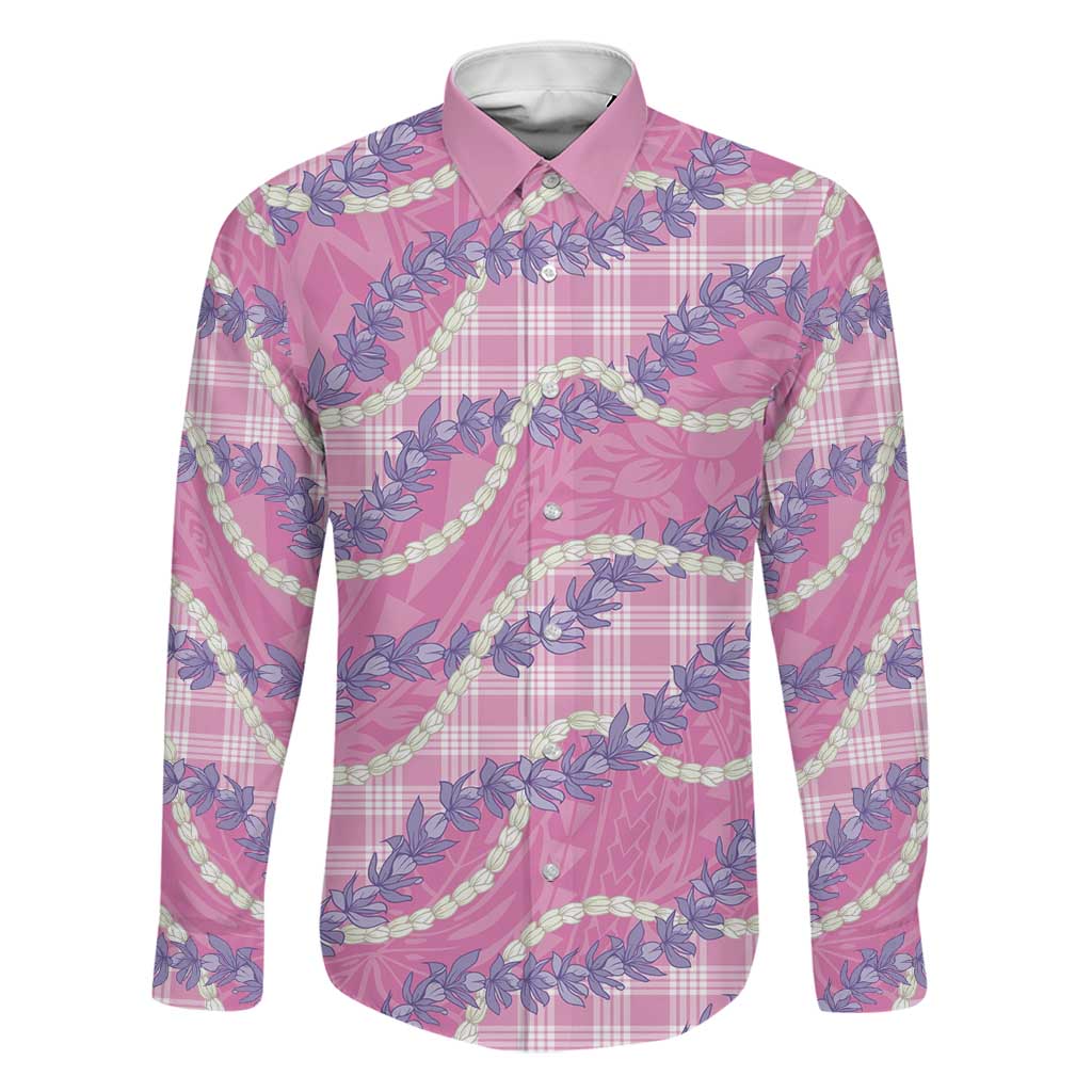 Pink Hawaii Palaka Honohono Pikake Family Matching Short Sleeve Bodycon Dress and Hawaiian Shirt Hawaiian Orchid Lei Polynesian Pattern LT14 Dad's Shirt - Long Sleeve Pink - Polynesian Pride