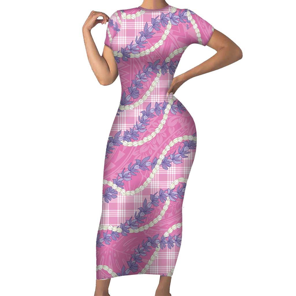 Pink Hawaii Palaka Honohono Pikake Family Matching Short Sleeve Bodycon Dress and Hawaiian Shirt Hawaiian Orchid Lei Polynesian Pattern LT14 Pink - Polynesian Pride