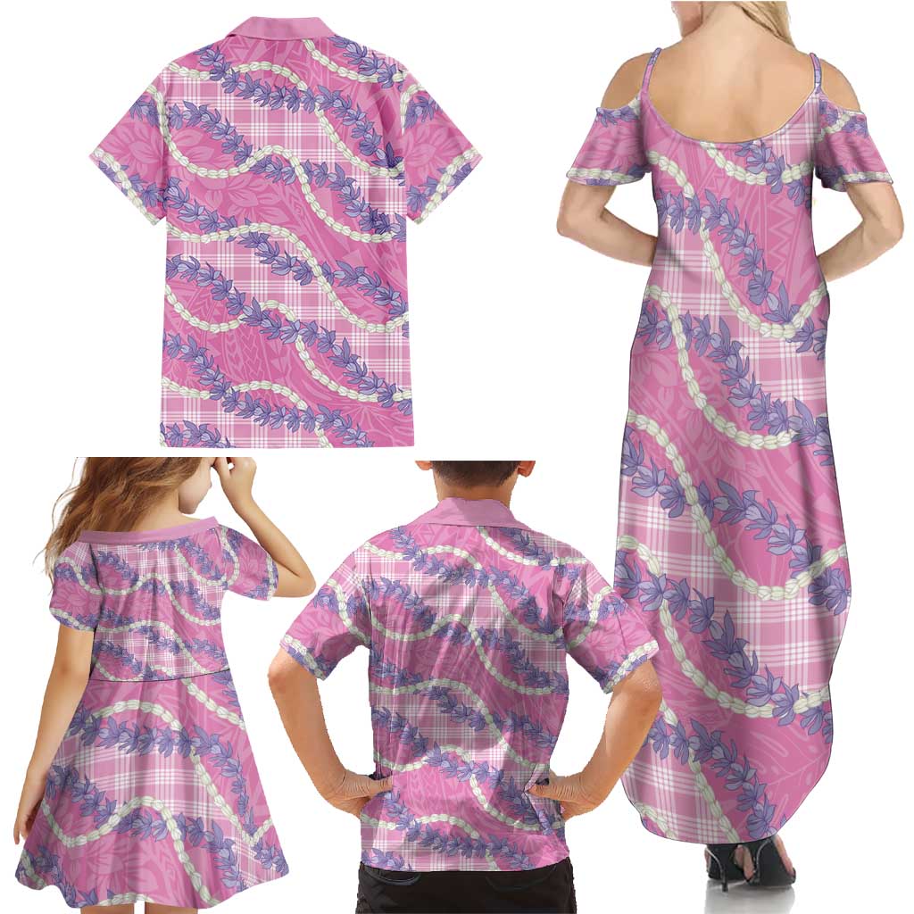 Pink Hawaii Palaka Honohono Pikake Family Matching Summer Maxi Dress and Hawaiian Shirt Hawaiian Orchid Lei Polynesian Pattern LT14 - Polynesian Pride
