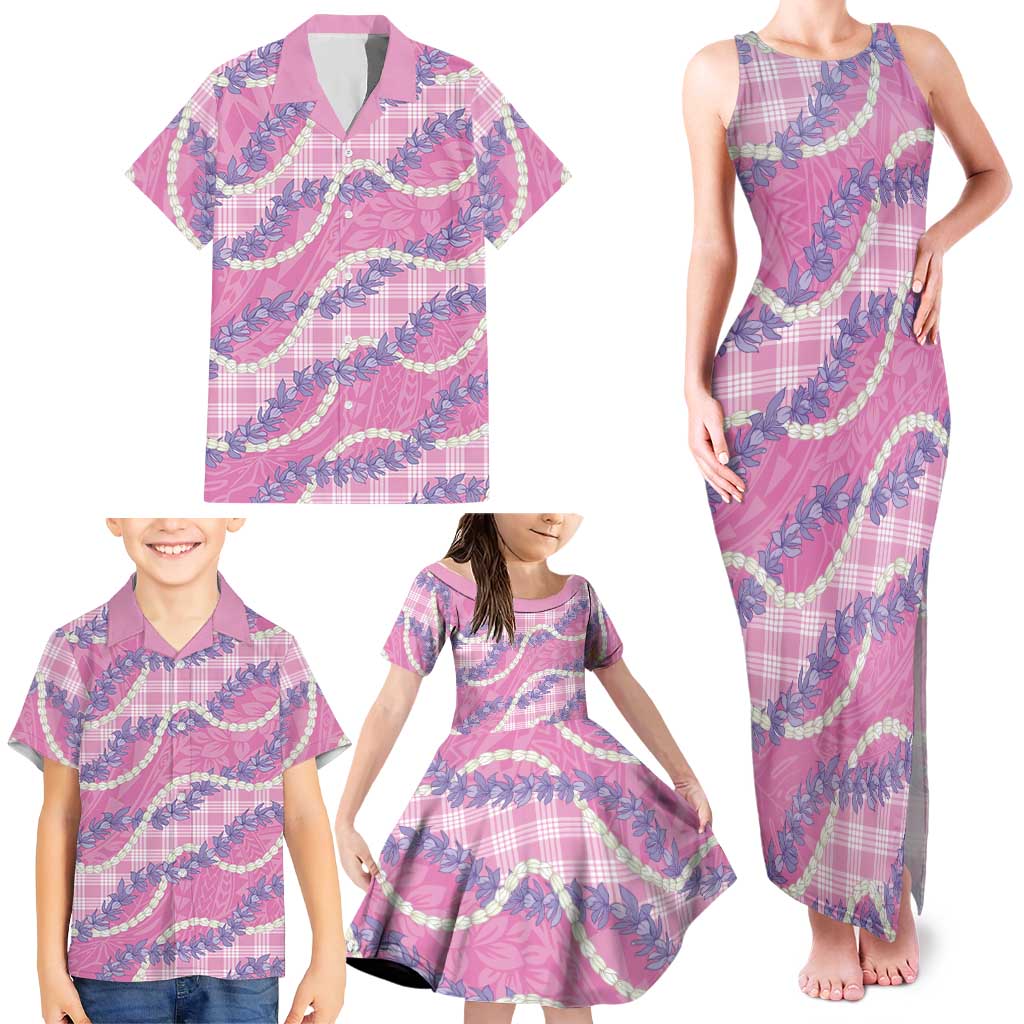 Pink Hawaii Palaka Honohono Pikake Family Matching Tank Maxi Dress and Hawaiian Shirt Hawaiian Orchid Lei Polynesian Pattern LT14 - Polynesian Pride