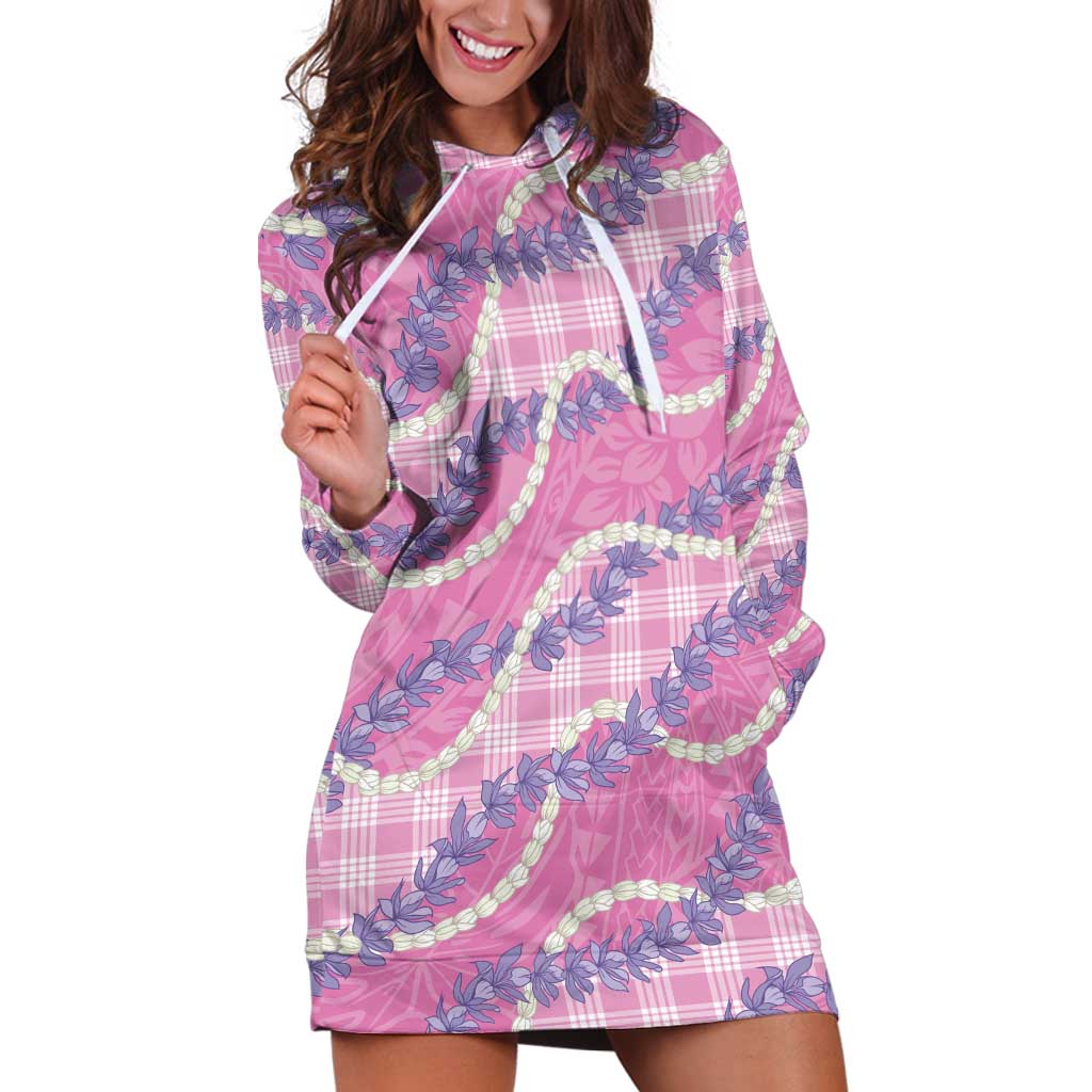 Pink Hawaii Palaka Honohono Pikake Hoodie Dress Hawaiian Orchid Lei Polynesian Pattern LT14 Pink - Polynesian Pride