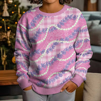 Pink Hawaii Palaka Honohono Pikake Kid Ugly Christmas Sweater Hawaiian Orchid Lei Polynesian Pattern - Polynesian Pride