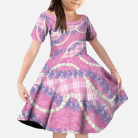 Pink Hawaii Palaka Honohono Pikake Kid Short Sleeve Dress Hawaiian Orchid Lei Polynesian Pattern LT14 KID Pink - Polynesian Pride