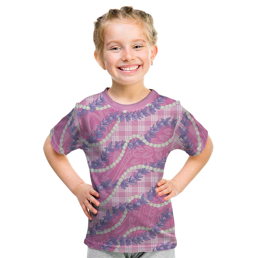 Pink Hawaii Palaka Honohono Pikake Kid T Shirt Hawaiian Orchid Lei Polynesian Pattern - Polynesian Pride