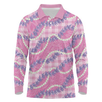 Pink Hawaii Palaka Honohono Pikake Long Sleeve Polo Shirt Hawaiian Orchid Lei Polynesian Pattern LT14 Pink - Polynesian Pride