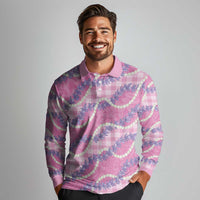 Pink Hawaii Palaka Honohono Pikake Long Sleeve Polo Shirt Hawaiian Orchid Lei Polynesian Pattern LT14 - Polynesian Pride