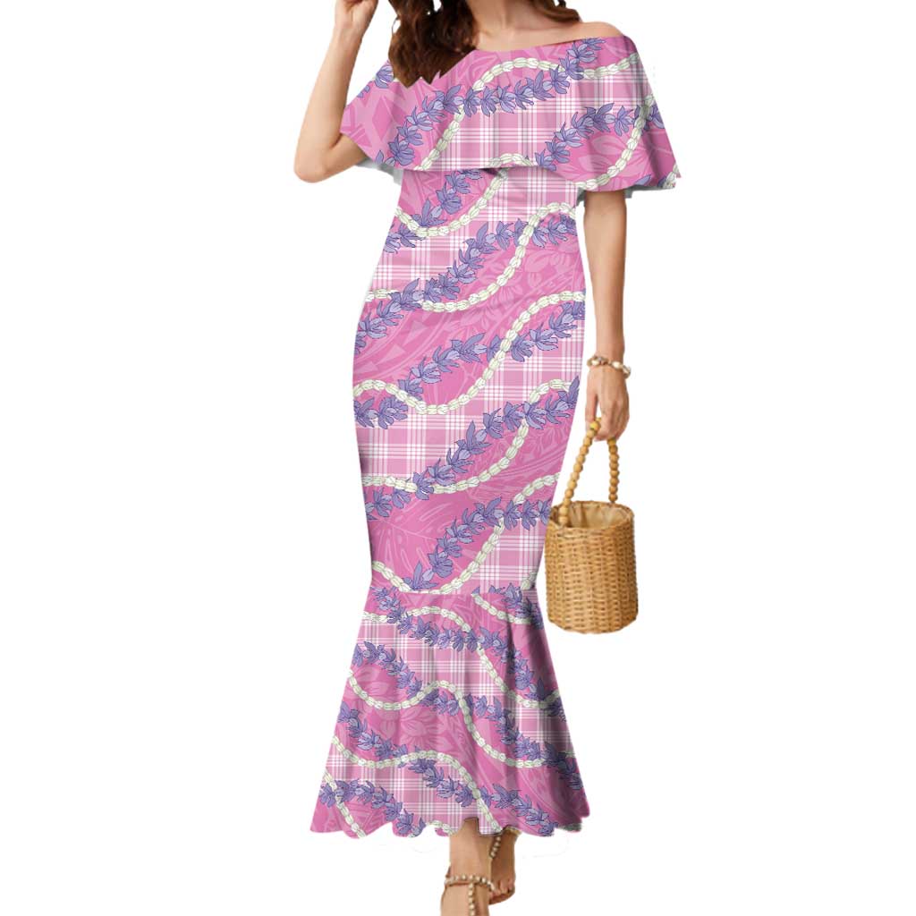 Pink Hawaii Palaka Honohono Pikake Mermaid Dress Hawaiian Orchid Lei Polynesian Pattern LT14 Women Pink - Polynesian Pride