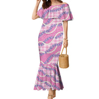 Pink Hawaii Palaka Honohono Pikake Mermaid Dress Hawaiian Orchid Lei Polynesian Pattern LT14 Women Pink - Polynesian Pride
