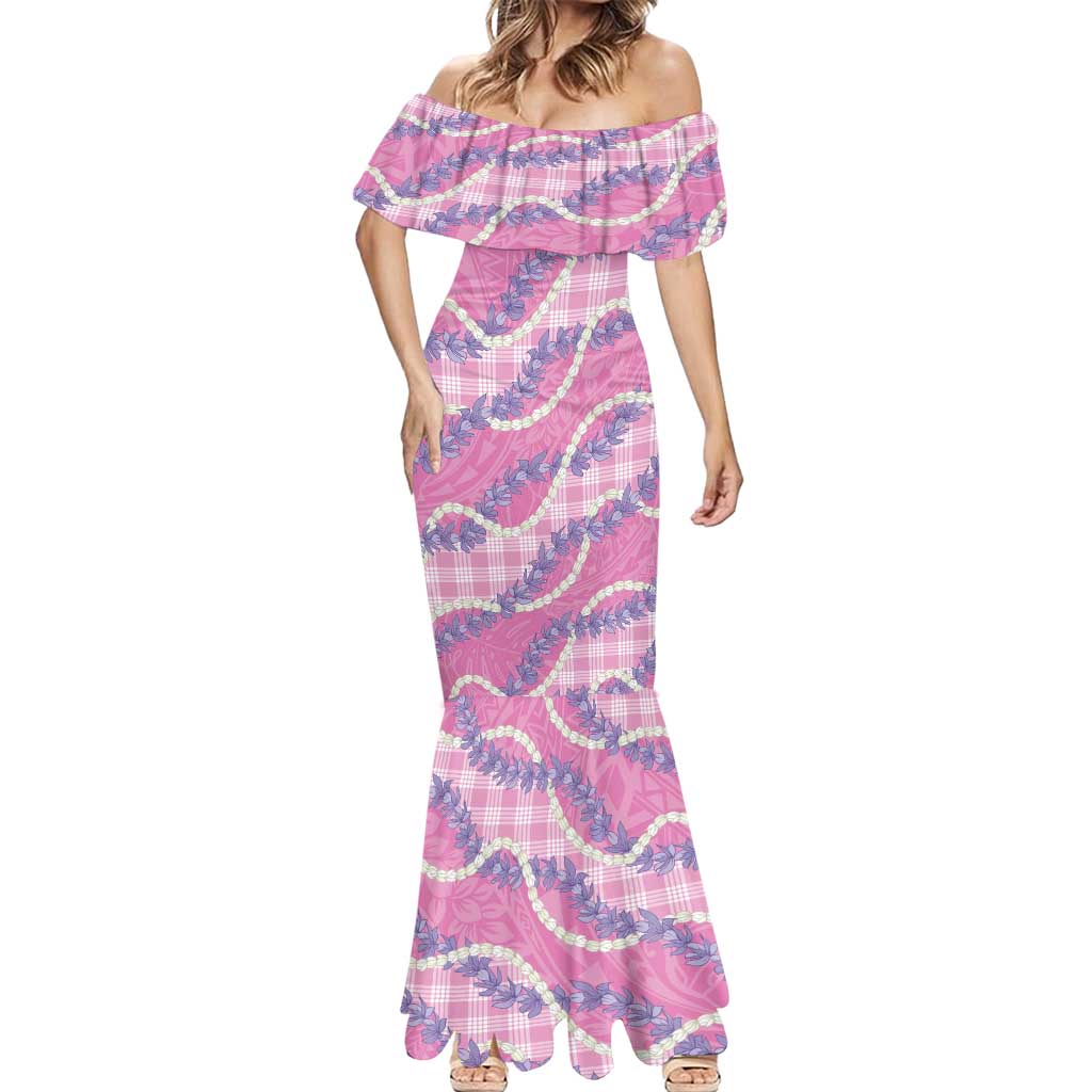 Pink Hawaii Palaka Honohono Pikake Mermaid Dress Hawaiian Orchid Lei Polynesian Pattern LT14 - Polynesian Pride